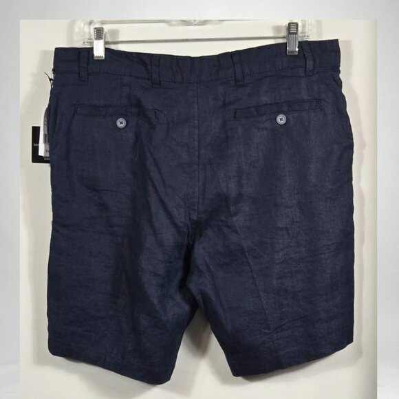 Saks Fifth Avenue  NWT 34 Men's Linen Flat Front Casual Shorts Navy Blue - Picture 5 of 8